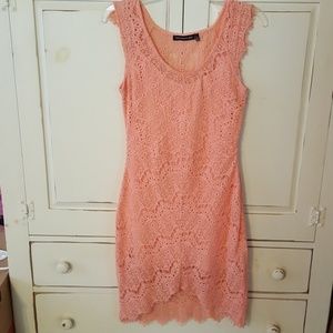 Women's coral crochet fitted dress